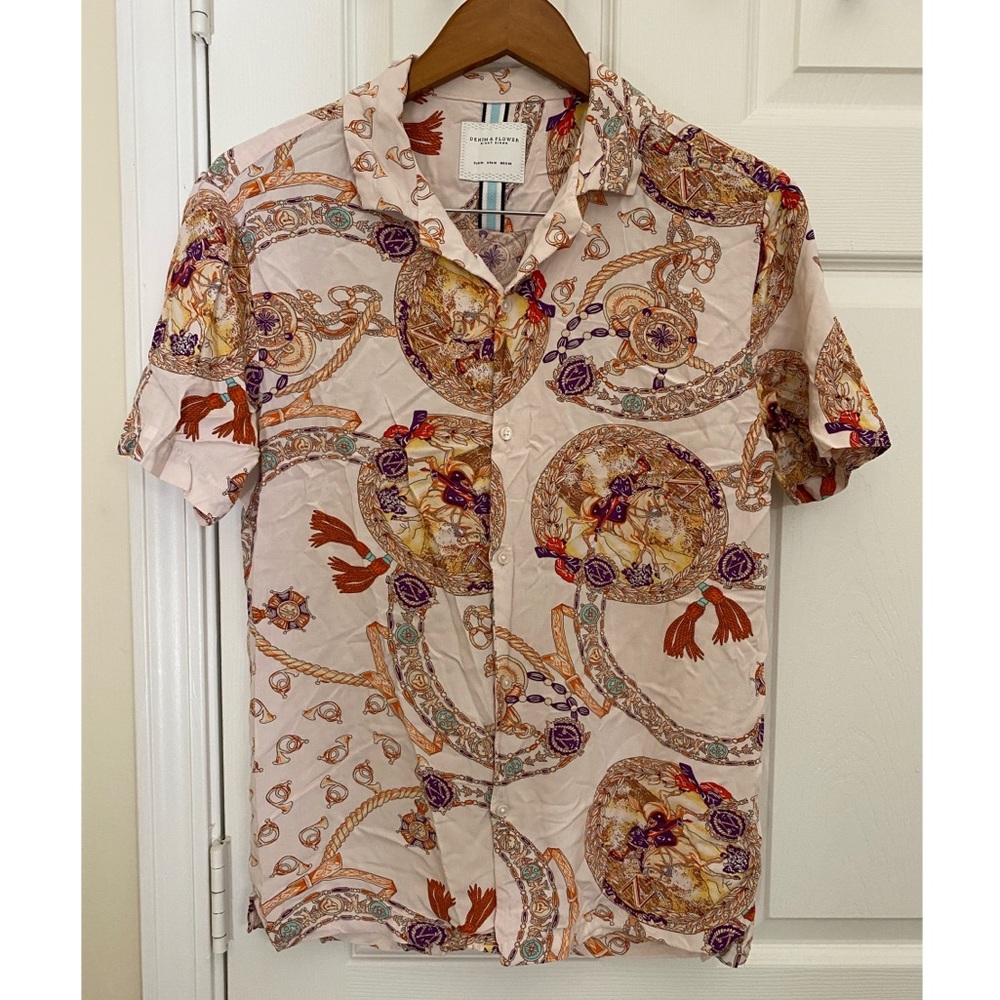 Summer/Hawaiian shirt - baby pink with lot of pattern